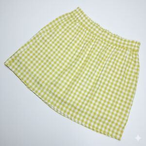 LOFT Size M/L NWT Skirt Lime Green Gingham Linen Lined Pockets Lightweight Plaid